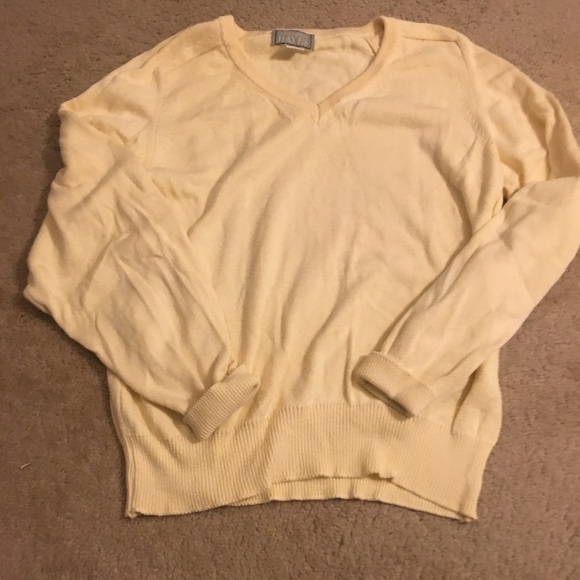 ✨ VTG Crewneck Knit Sweater Yellow Pastel V-neck S - Picture 2 of 5